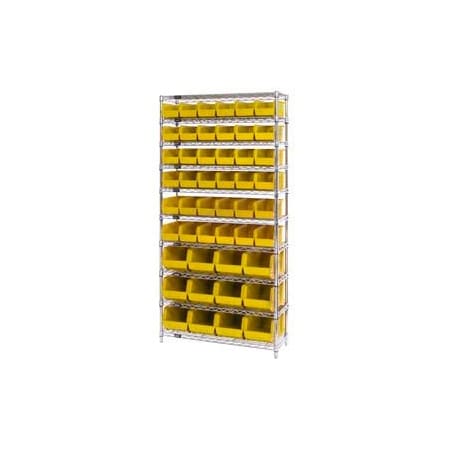 Global Industrial Chrome Wire Shelving With 48 Giant Plastic Stacking Bins Yellow, 36x14x74 268925YL